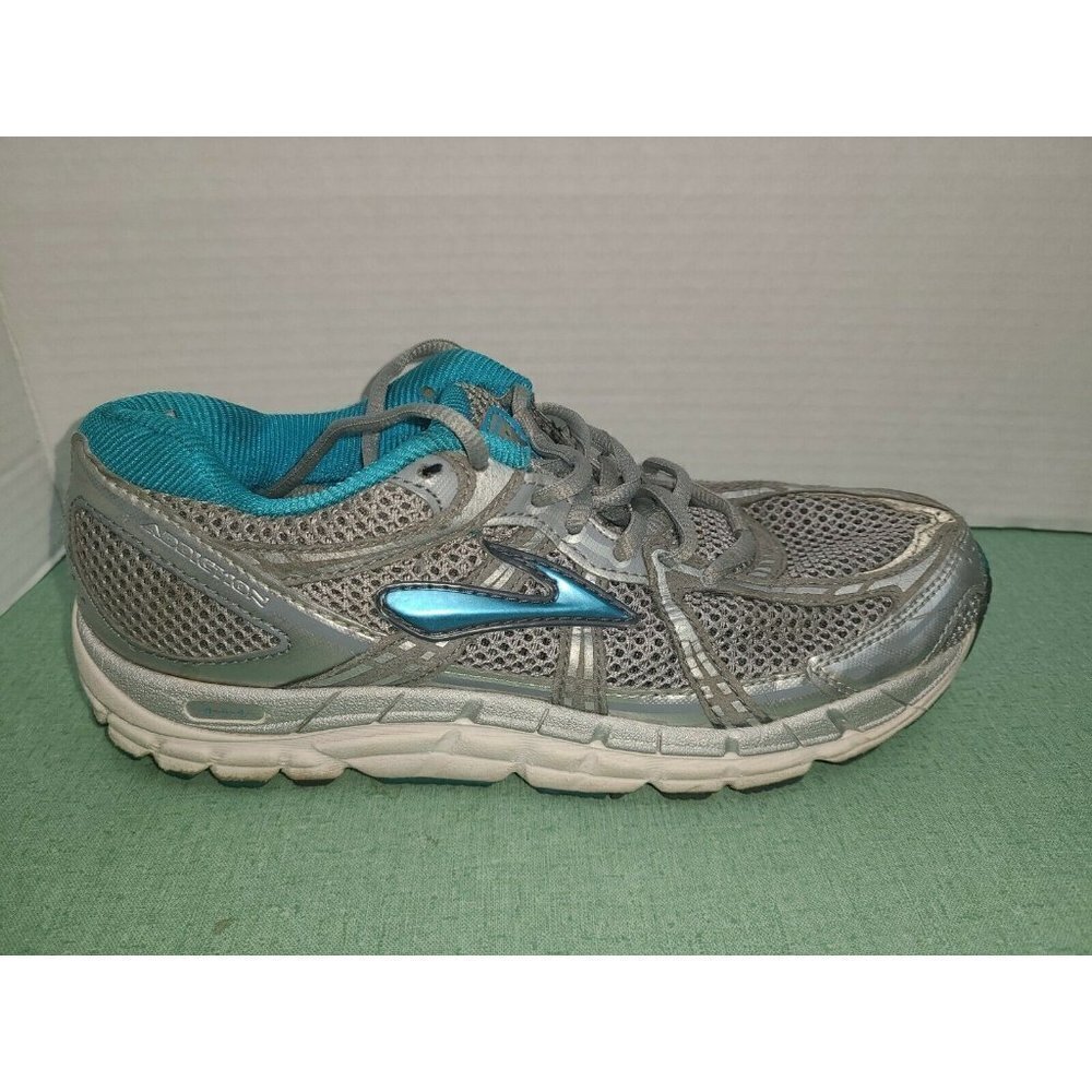 Brooks Addiction Womens 7.5 Athletic Running Comfort Training Shoes Silver Teal